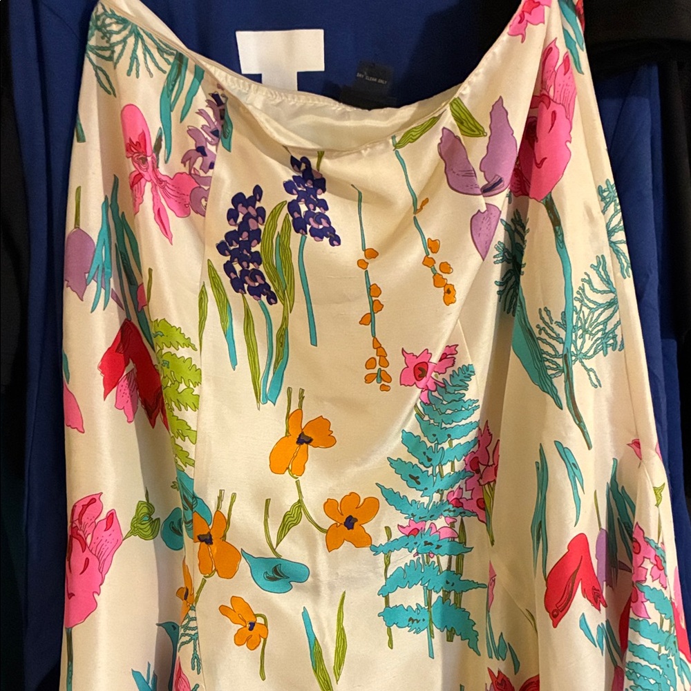 Boston Proper Silk Dress with Multicolor Floral Design